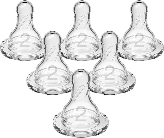 Dr. Brown’s Natural Flow Level 2 Narrow Baby Bottle Silicone Nipple, Medium Flow, 3m+, 100% Silicone Bottle Nipple, 6 Count