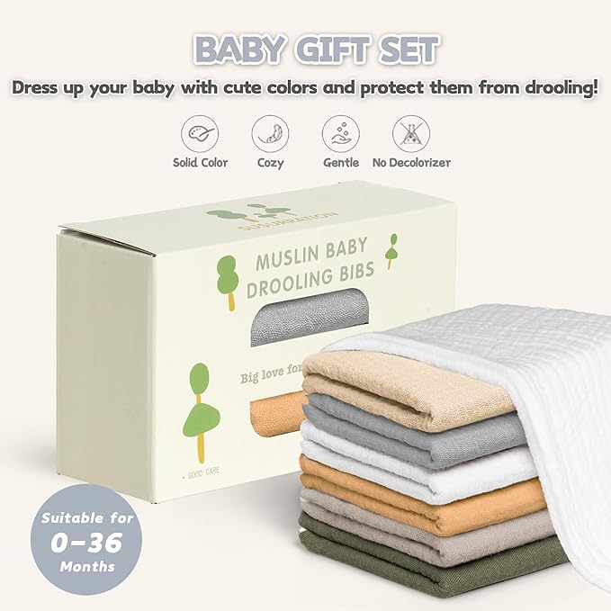 Susurration Muslin Baby Drool Bibs 6Pack Soft Triangular Adjustable Baby Bandana Bibs for Unisex Baby Girls & Boys