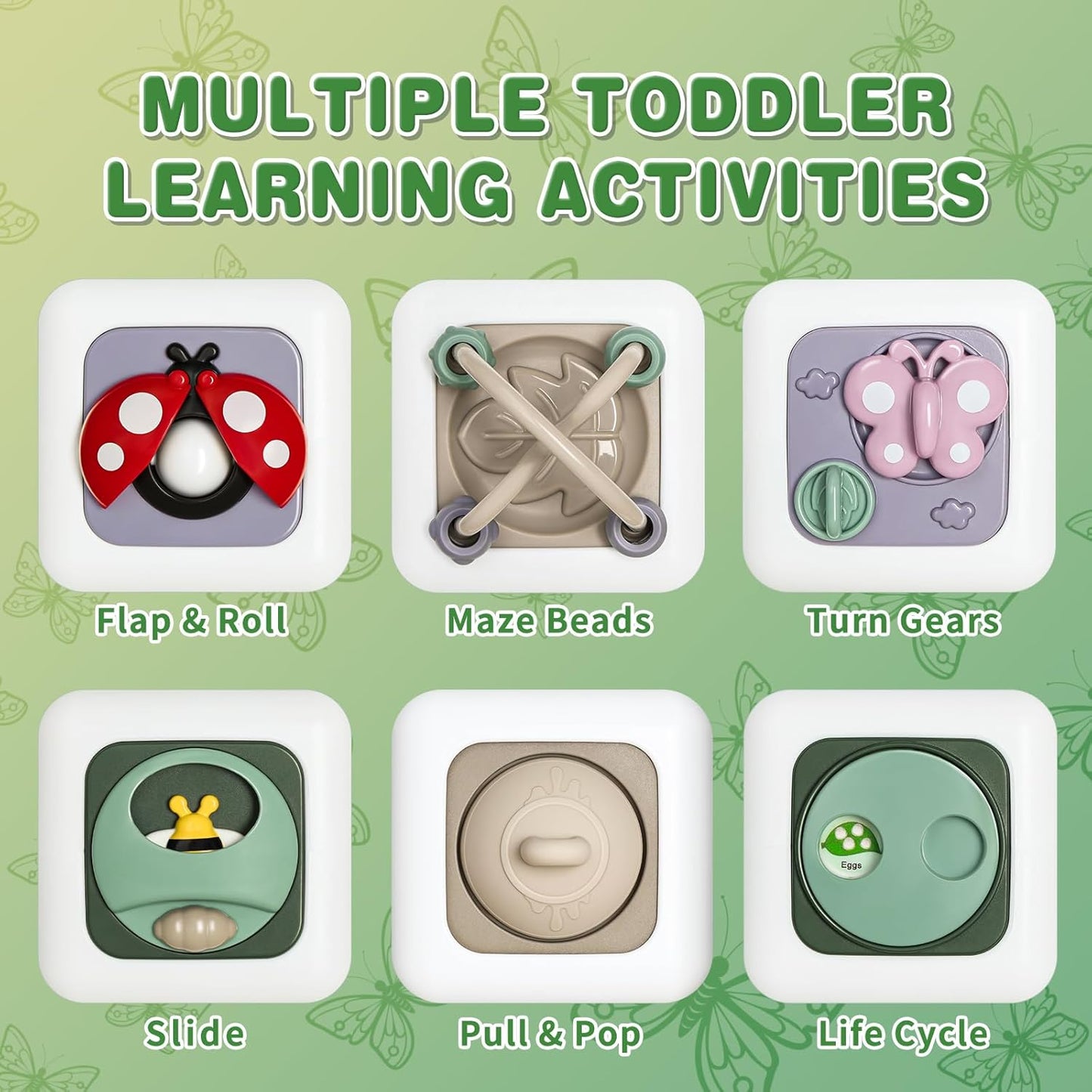 Montessori Educational Insect Busy Cube Toys for 1+ Year Old Boys Girls, Car Seat Airplane Travel Sensory Toys for Toddlers 1-3, 1st Birthday Gifts 6 12 Months