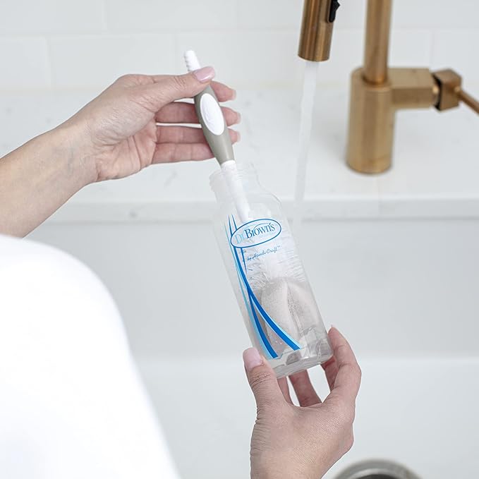 Dr. Brown's Baby Bottle Cleaning Brush with Sponge, Scrubber and Nipple Cleaner, Grey 1 Pack