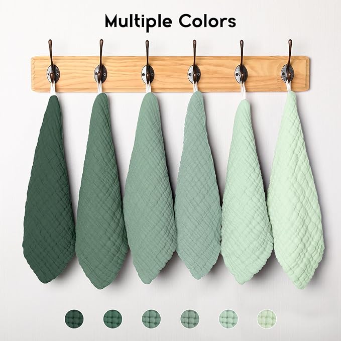 Muslin Baby Washcloths 6 Pack, 100% Cotton Wash Cloths for Babies, Large 12''X12'' Burp Cloths Absorbent and Soft for Newborn Infants Kids Boys Girls - Gradient Green