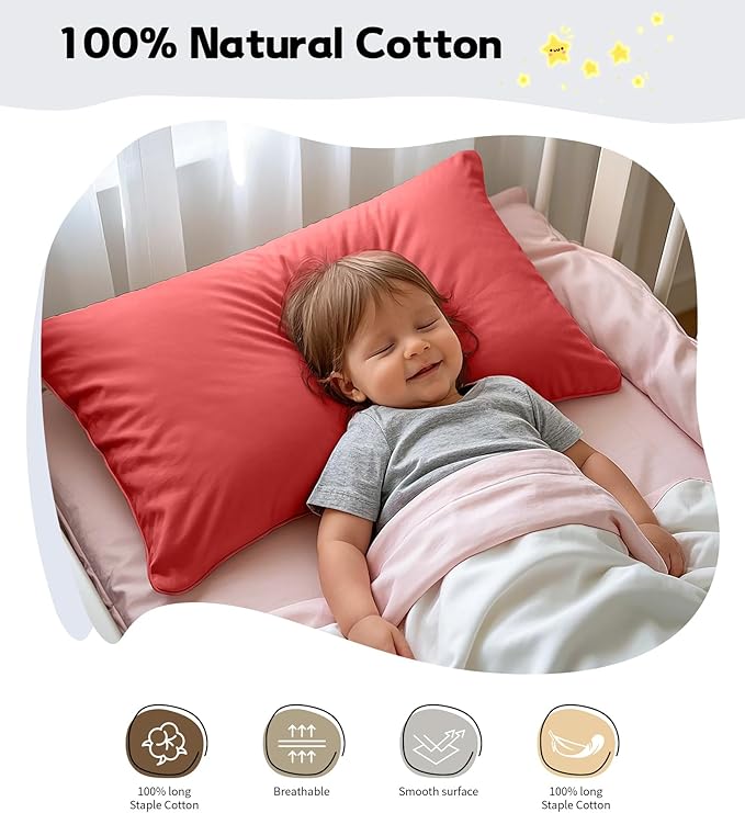 Deep Dream Toddler Pillowcases for 13x18 Pillow 2 Pack, 100% Cotton Travel Pillow Case Cover, 600 Thread Count Cotton Pillow Covers, Soft & Breathable Small Pillow Cases Envelope Closure, Dark Red