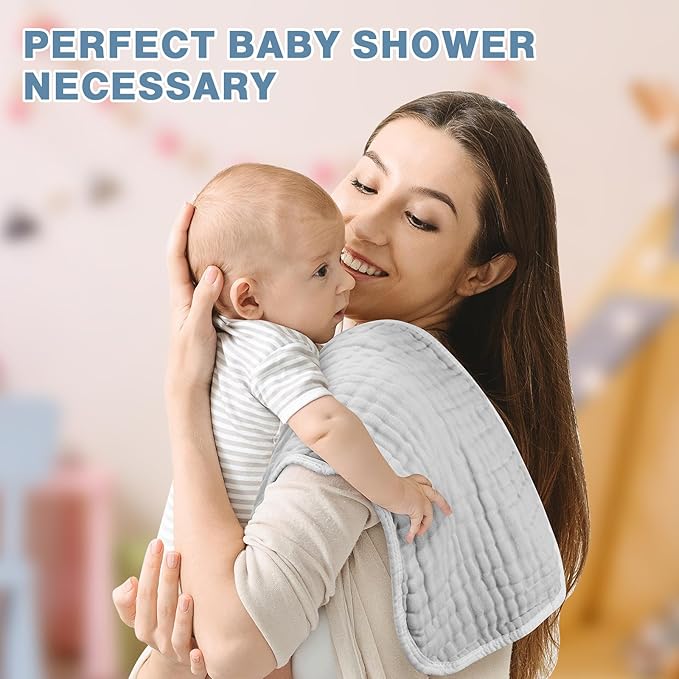 MUKIN Baby Muslin Burp Cloth Set of 6, Ultra Soft Absorbent Thick Cotton Burping Cloths for Unisex Newborn Babies, 20'' by 10'' Neutral Milk Spit Up Rags Boys Girls - Baby Must Haves. (Gradient Grey)