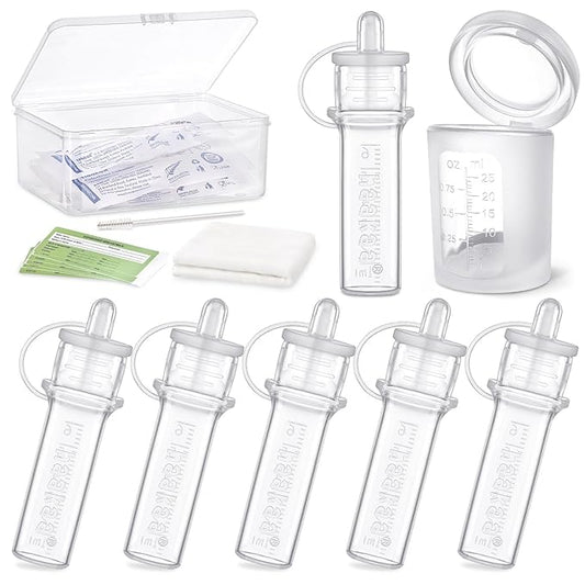 haakaa Colostrum Collectors 6ml/6pcs & Lidded Feeding Cup 25ml/1pc Set- Collect, Store & Feed Colostrum in One, Ready-to-Use Individually Wrapped, Reusable & Leakproof Colostrum Syringes