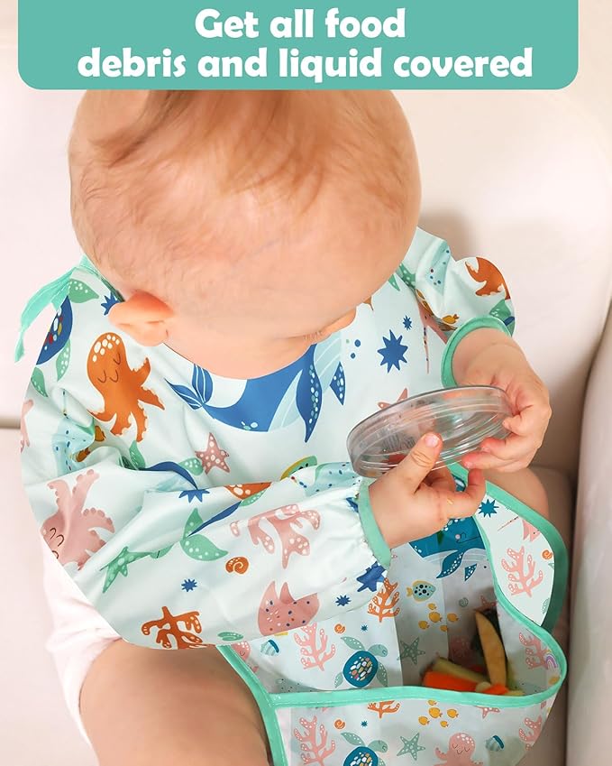Lictin Long Sleeve Bibs 5 Pack - Baby Bibs, Waterproof Toddler Bibs, Baby Smock for Eating, Baby Bibs for Feeding Teething