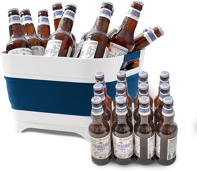 Collapsible Wash Basin for Baby Bottles - 2.4 Gallons Portable Wash Bin for RV Camping Sink, Space-Saving Dish Tub.Laundry & Utility Room Sinks (Navy Blue)