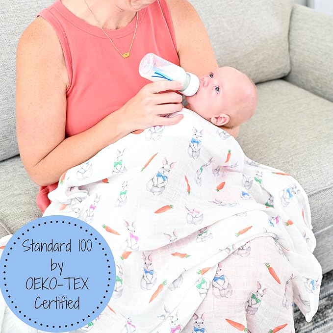 LollyBanks Swaddle Blanket, 100% Cotton Muslin Swaddle Blankets, Neutral Swaddle Blanket 47 x 47 Inches, Baby Blanket for Boys and Girls, Baby Essentials, Registry (Bunny Print)