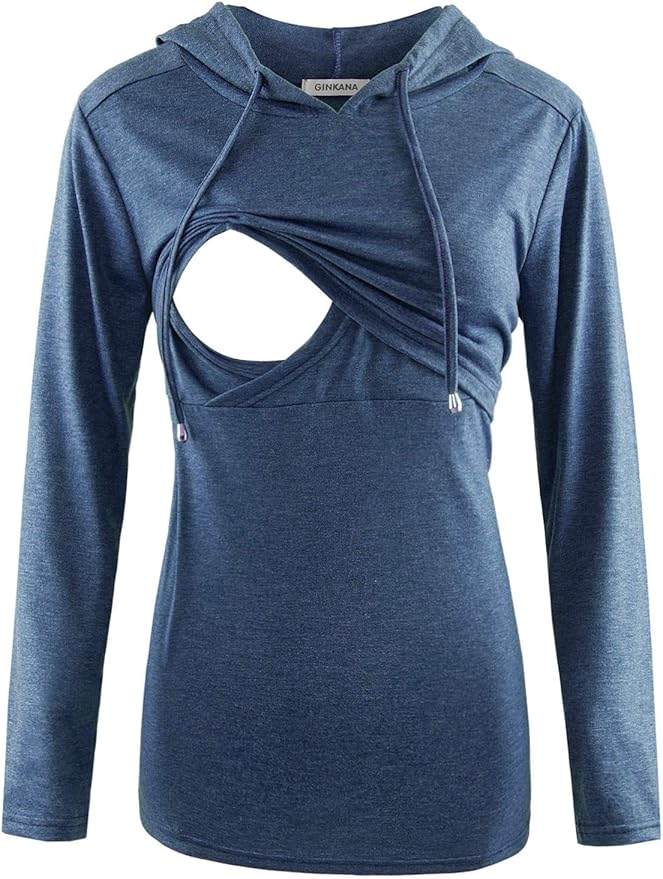 GINKANA Women's Nursing Hoodie Sweatshirt Long Sleeves Breastfeeding Maternity Tops Casual Clothes