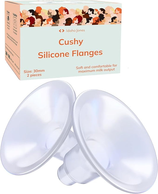 Cushy Silicone Flanges, Breast Shields - Replacement Pump Parts - for Spectra, Lansinoh, Medela Pumps - Great for Elastic Nipples - Double (2 Pack) - 30mm