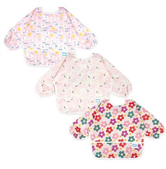 3 Pcs Long Sleeved Bib Set|Baby Waterproof Bibs with Pocket Bundle|Toddler Bib with Sleeves|Stain Resistance Smock 6-24 Month