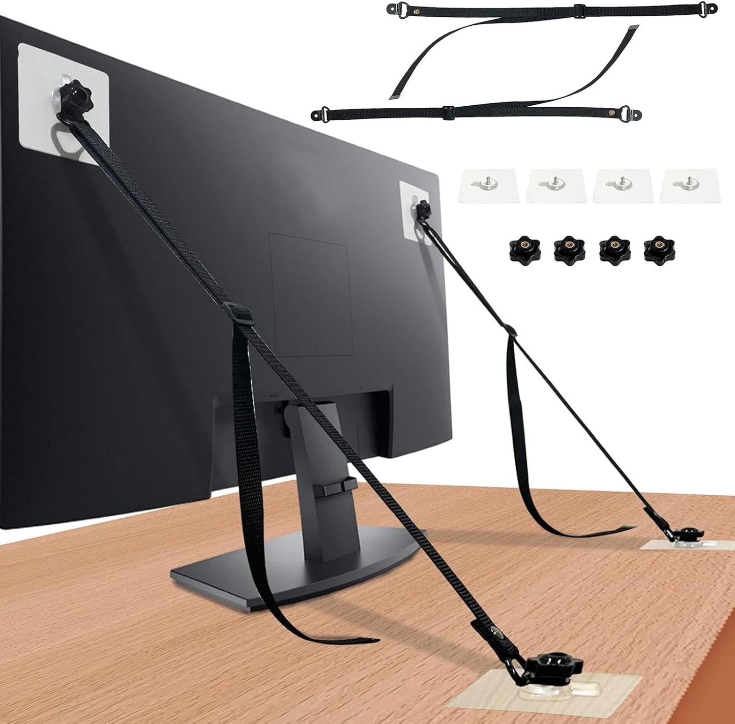 2 Pack Adjustable TV Safety Straps TV Wall Anchors No-Drill Adhesive Anti-Tip Furniture Anchors for Proofing Furniture Wall Anchors Flat Screens Fix to Wall,Cabinet,Stand Or Desk(COLOR:black)