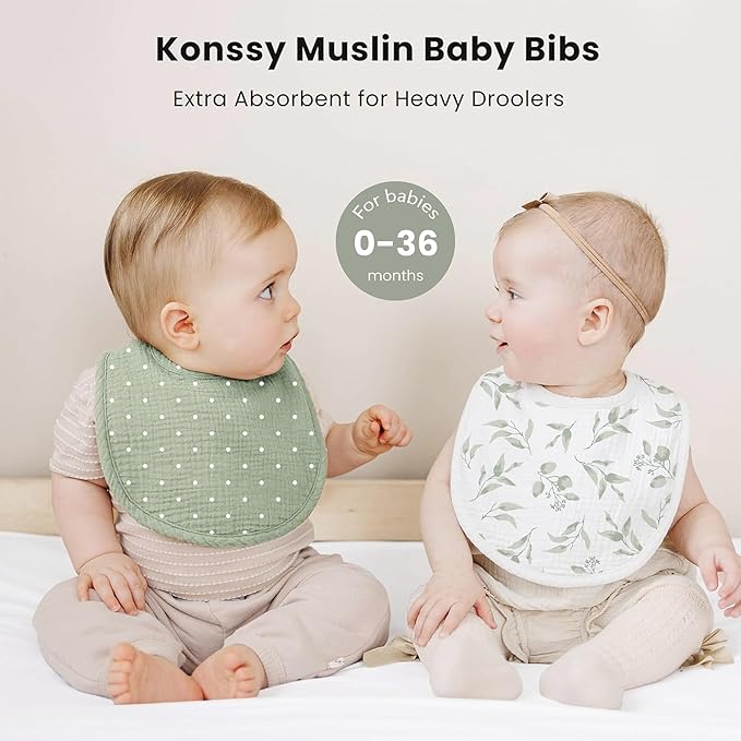 Konssy Muslin Baby Bibs 8 Pack Baby Bandana Drool Bibs Cotton for Unisex Boys and Girls, Soft Absorbent Set for Teething and Drooling