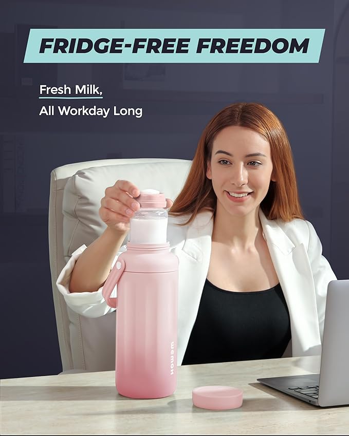 Breast Milk Cooler Bottle-24H Double-Layer Cooling, TSA Approved, 2 Leakproof Bottles & Ice Packs, (Non-Toxic BPA) for Travel, Work, Night Pumping, Gift for New Moms (Pink)