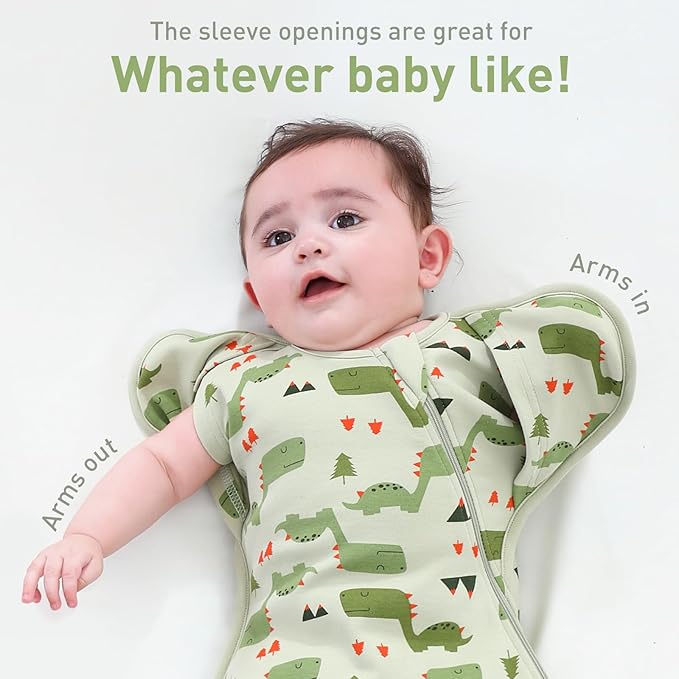 Premium Soft Cotton Swaddle Blanket Sleep Sack Arms Up Design 2 Packs 3-6 Months, Hands Up 3-Way Transitions to Arms-Free Wearable Sleeping Sack Bag for Baby Boys Girls Snug Fit Calms Startle Reflex