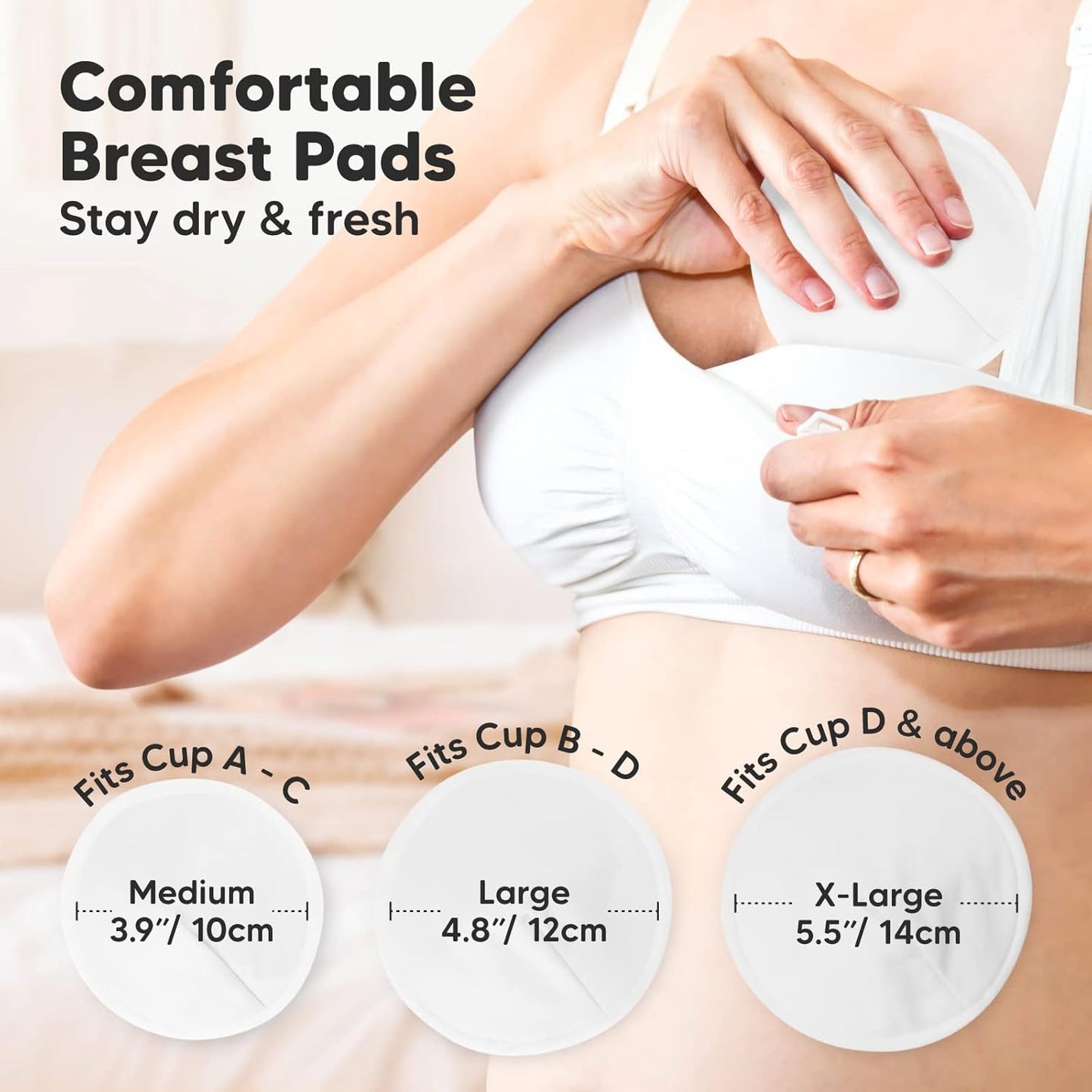 Organic Nursing Pads - 8 Washable Viscose Derived from Bamboo Breastfeeding Pads, Wash Bag, Reusable Breast Pads for Breastfeeding, Nipple Pads for Breastfeeding Essentials(Bare Beige, L 4.8")