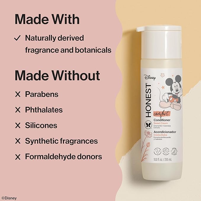The Honest Company 2-in-1 Cleansing Shampoo + Body Wash I Gentle Enough for Baby I Dermatologist Tested, Tear-free, Hypoallergenic I Disney’s Mickey Mouse Comfort Sweet Cream, 10 fl oz
