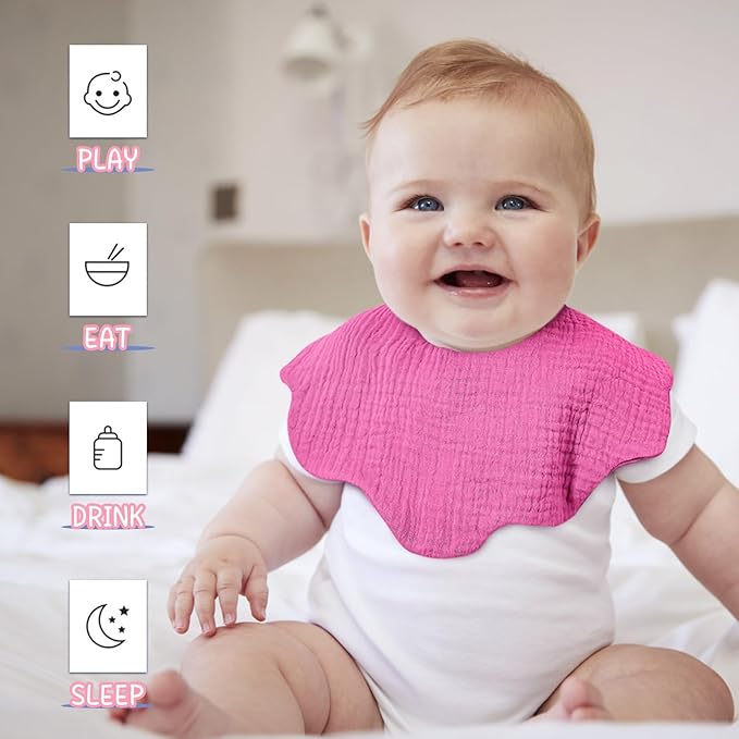 EllieHouse Baby Bibs for Girls Boys 10Pack Muslin Drool Teeth Drooling Teething Bibs Muslin Cotton for Infant Toddler