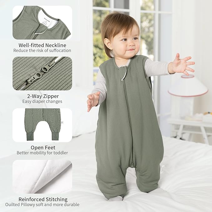 Rayon Made from Bamboo Toddler Sleep Sack with Feet 1.0 Tog Breathable Sleep Sack 6-12 Months Ultra Soft Baby Wearable Blanket with Legs Unisex Sleeping Bag with 2-Way Zipper