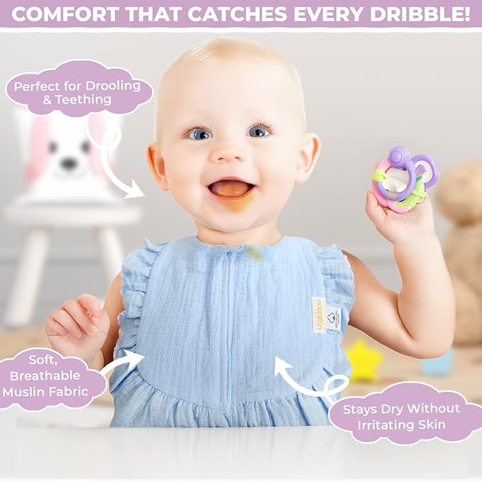 usakinon® 100% Organic Muslin Cotton Baby Bibs 2 Pack – Soft, Absorbent & Safe Newborn Essentials, CPC Certified