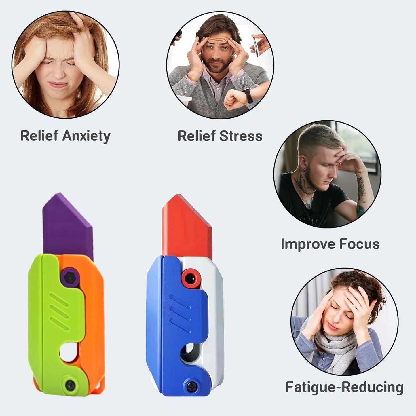 2 Pieces 3D Printing Fidget Knife Toy Carrot Toy Knife for Anxiety Stress Fidget Toys Sensory Toys Anxiety Stress Relief Toy Perfect for ADHD, ADD and Autism Purple and Purplee Knife Toy