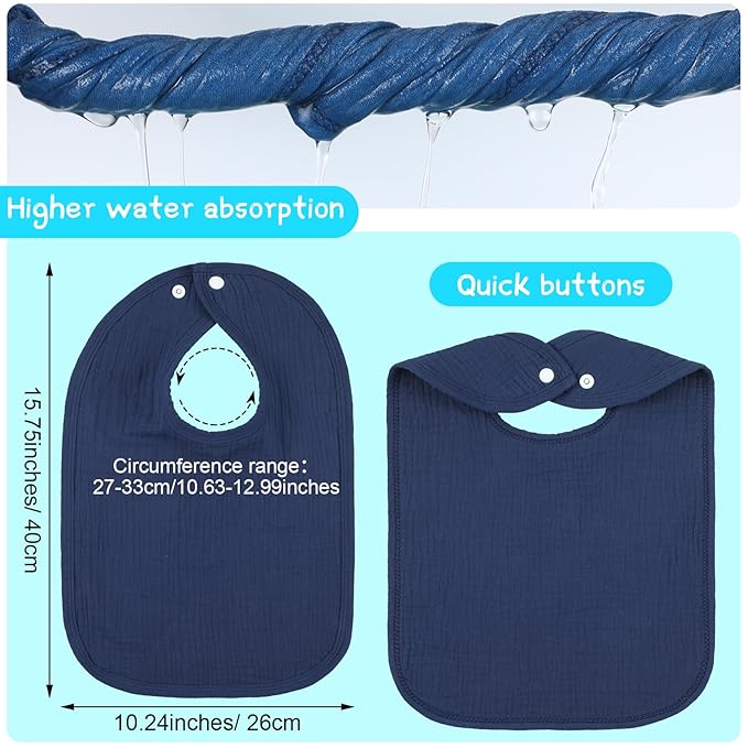 Toulite 6 Pcs Extra Large Muslin Toddler Baby Bibs for Girls and Boys Bandana Drool Bibs Absorbent Adjustable Cotton Baby Feeding Bib for Teething Drooling Newborn Infant Gift, 6 Solid Colors