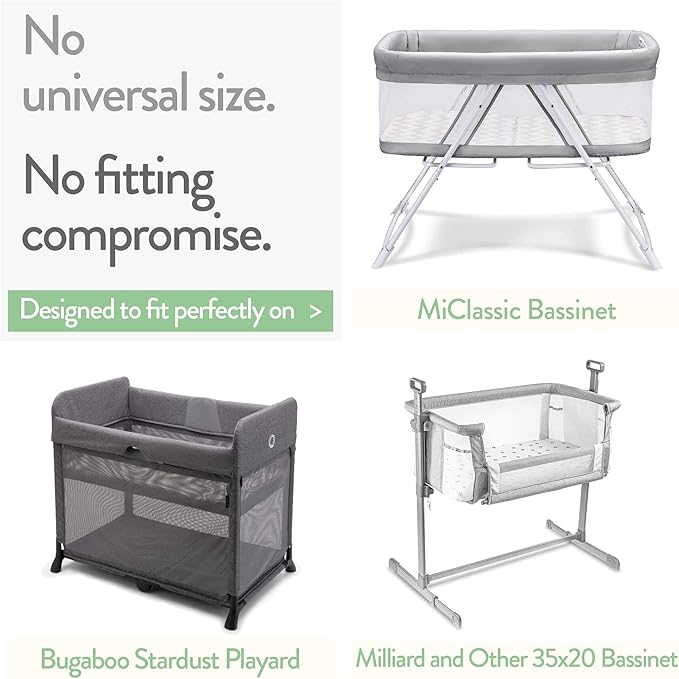 Bedside Sleeper Bassinet Sheets 35x20 Compatible with MiClassic, Milliard Bassinet and Large Bedside Sleepers – Snuggly Soft 100% Jersey Cotton – Light + Dark Grey – 2 Pack