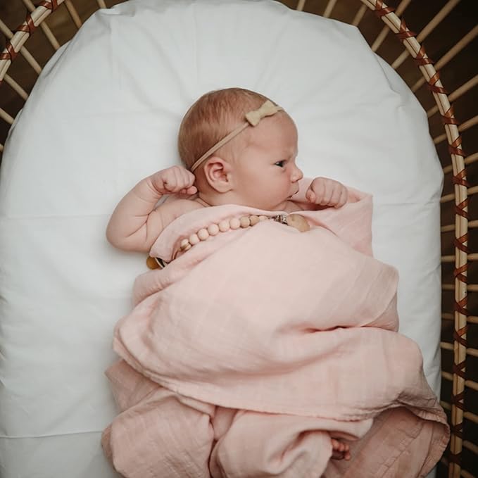 mushie Muslin Baby Swaddle Blanket | 100% Organic Cotton (Rose Vanilla)