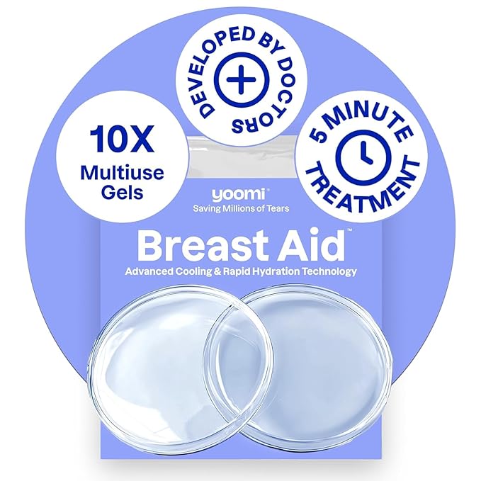 Yoomi Breast Aid™ Soothing Cryogel Pads for Sore Cracked Nipples with HOCl, 10x Multiuse, Advanced Cooling Tech for Instant Relief & Repair, Rapid Hydration for Lasting Comfort for Breast Feeding Moms