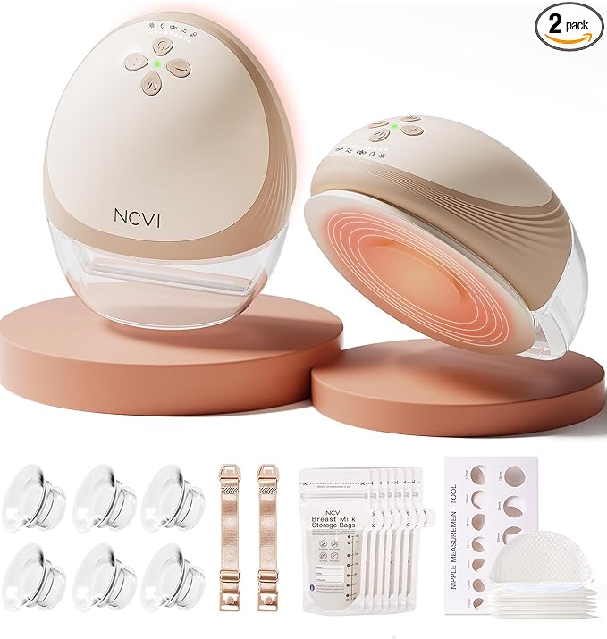 NCVI Heated Breast Pump Hands Free 8161, Wearable 360° Surround Heating, 300 mmHg Hospital-Grade Suction, 2000mAh Long Battery, 4 Modes & 9 Levels, Leakproof Design, Slim & Quiet, 19–28mm Flanges
