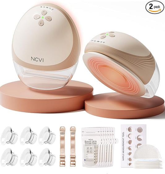 NCVI Heated Breast Pump Hands Free 8161, Wearable 360° Surround Heating, 300 mmHg Hospital-Grade Suction, 2000mAh Long Battery, 4 Modes & 9 Levels, Leakproof Design, Slim & Quiet, 19–28mm Flanges