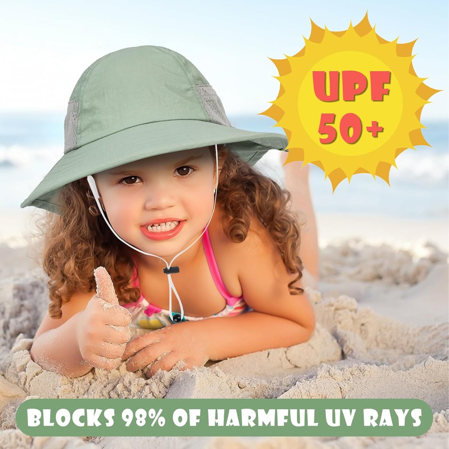 Toddler Baby Sun Hat Kids Summer UPF 50+ for Boys Girls Adjustable Beach Hats with Bucket Wide Brim Age 1-7 Years