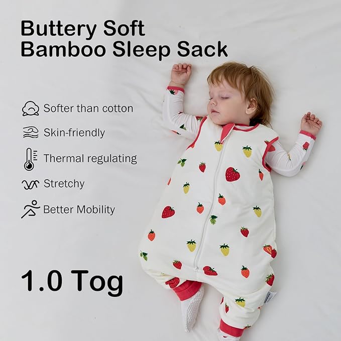 BubblePanda Rayon Made from Bamboo Toddler Sleep Sack with Feet 12-24 Months 1.0 Tog Ultra Soft Toddler Sleeping Sack 1t-2t Sleep Bag Walker Quilted Wearable Blanket with Legs 2-Way Zipper Lightweight