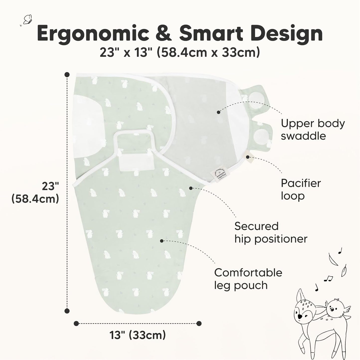 3-Pack Organic Baby Swaddle Sleep Sacks - Swaddles for Newborns, Infant 3-6 Months, Baby Girls, Boys, Soft & Snug Newborn Sleep Sack, Nursery Swaddling Blankets (Bunnies, L)