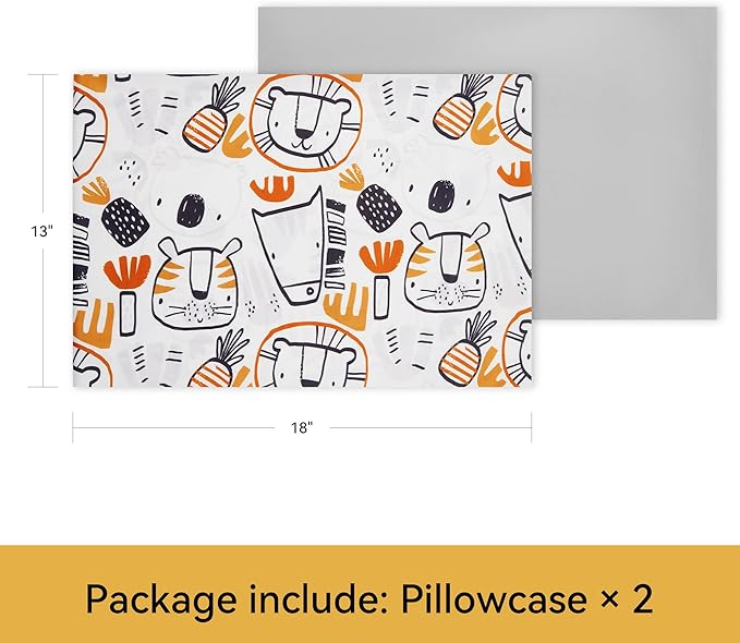 TILLYOU Toddler Pillowcases 13 x 18 Travel Pillow Case 2 Pack, Kids Pillowcases Machine Washable with Envelope Closure, Lion