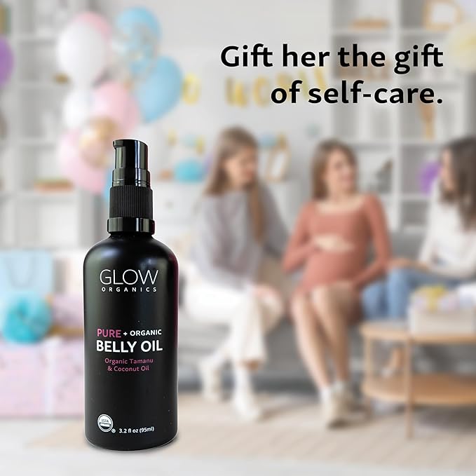 Glow Organics Belly Oil for Pregnancy, Prevents Stretch Marks & Scars, Organic Maternity Skincare, Fast-Absorbing, Pregnancy Safe Daily Ritual, 95ml