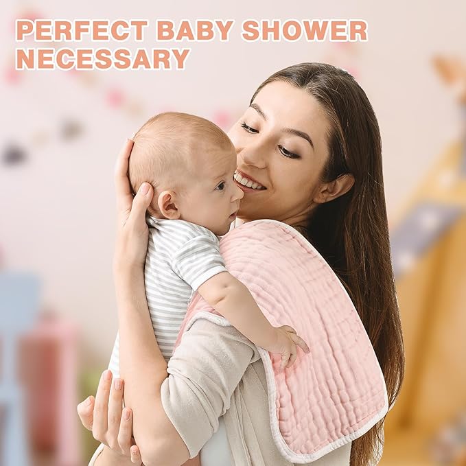 MUKIN Baby Muslin Burp Cloth Set of 6, Ultra Soft Absorbent Thick Cotton Burping Cloths for Unisex Newborn Babies, 20'' by 10'' Neutral Milk Spit Up Rags Boys Girls - Baby Must Haves. (Gradient Pink)