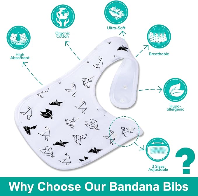 Baby Bibs Soft and Absorbent Organic Cotton Bandana Drool Bibs Set for Boys Girls Newborn 0-36 Months