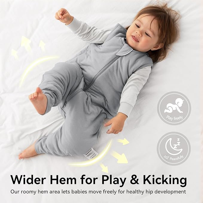 Rayon Made From Bamboo Sleep Sack 12-24 Months 0.5 Tog Ultra Soft Summer Toddler Sleep Sack 1t-2t with Feet 2-Way Zipper Lightweight Sleeping Bag Baby Wearable Blanket (2 Pack)-Green & Gray