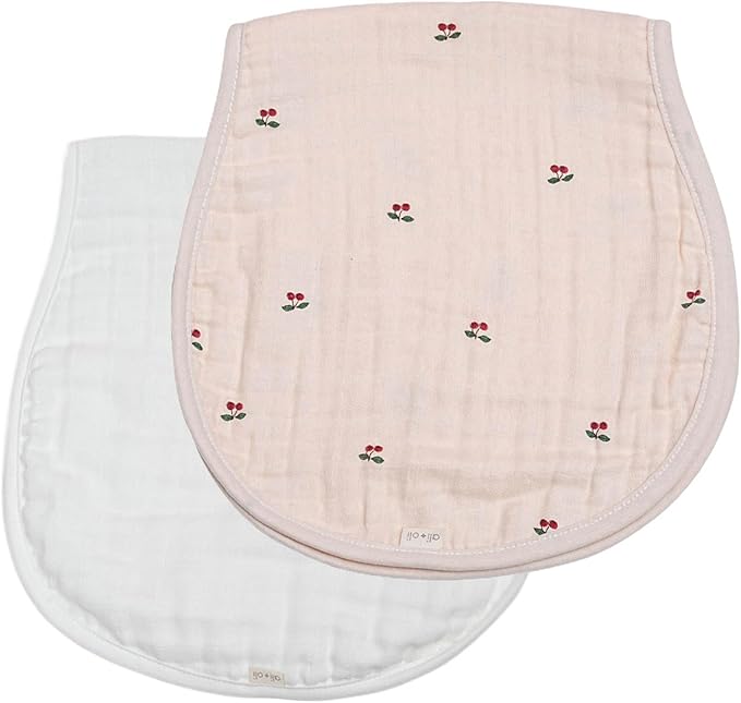Ali+Oli 2-pk Muslin Burp Cloths for Baby Boys and Girls (Cherry-White) Organic Baby Burp Cloth, Burp Rags for Newborn