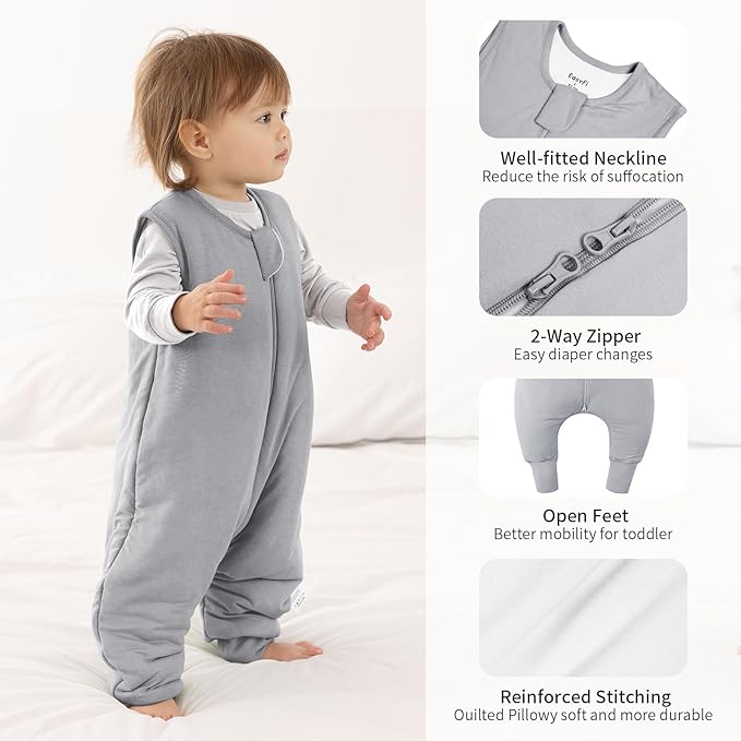 Rayon Made From Bamboo Sleep Sack 6-12 Months 0.5 Tog Ultra Soft Summer Toddler Sleep Sack with Feet 2-Way Zipper Lightweight Baby Sleeping Bag with Legs Thin Baby Wearable Blanket-Gray