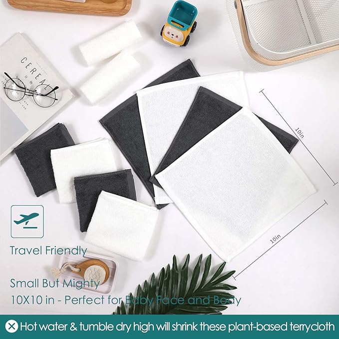 Baby Washcloths 12 Pack, 10x10 inch Heavenly Soft Wash Cloths for Face and Body, Gentle & Safe White Face Towels on Sensitive Skin, Baby Essentials Bath Shower Gifts for Infant Kid Toddler Children