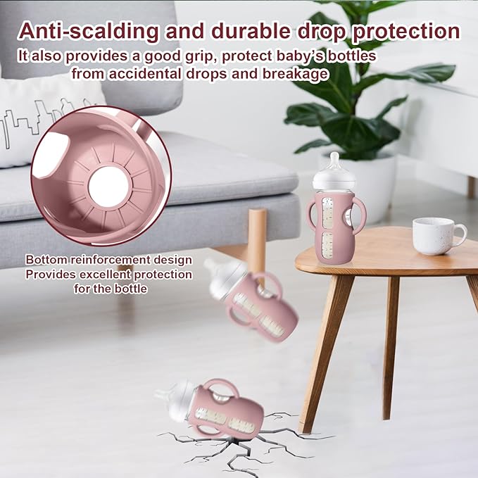 Juome Silicone Sleeves with Handles for Avent Natural Glass Baby Bottles - 3 Pack Anti Breakage Baby Bottle Holder for Philips Avent Glass Baby Bottle, Compatible with Phillips Avent Bottles 8 oz