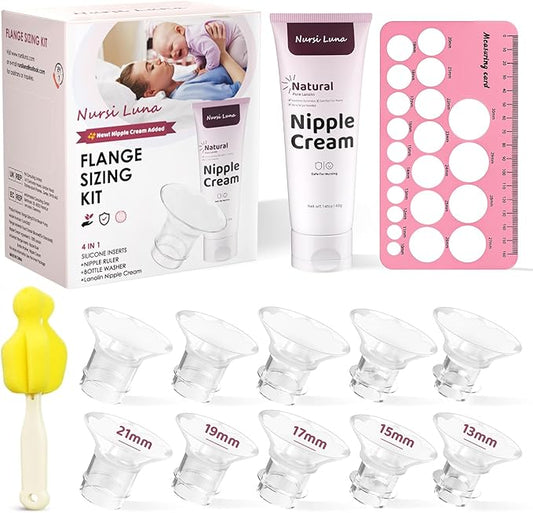 Flange Sizing Kit 3 in 1 with 10PCS Flange Inserts 13/15/17/19/21mm, Silicone Flanges Insert Kit for 24mm Flange/Shield, Pumping Essentials Kit for Moms