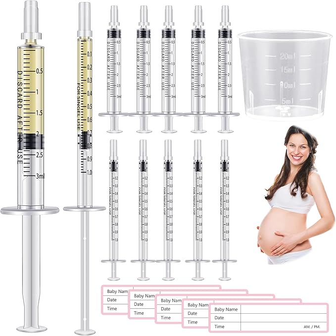Trelaco Colostrum Collector Kit Include Sterile Sealed Breast Milk Syringes with Caps No Needle Colostrum Syringes Stickers 1 Measuring Cup Harvesting Collection for Breastmilk(100 Sets,3 ml,1 ml)