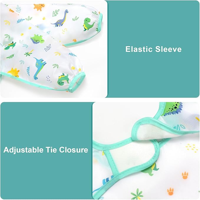 Accmor 5 Pack Long Sleeve Bibs, Baby Smock Waterproof Sleeved Bib Smock for Baby Toddler 6-36 Months