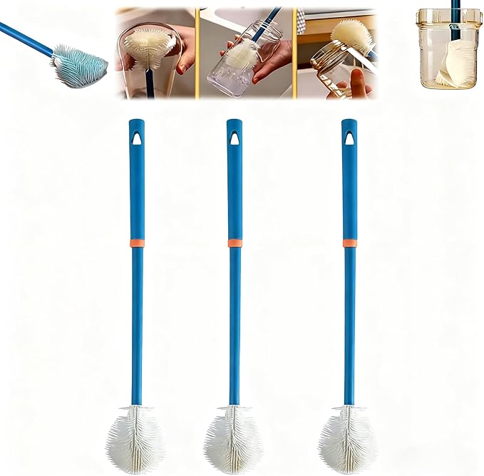 3Pcs 360° Flexible Silicone Bottle Brush with Long Handle Multifunction Flexible, Deep Cleaning for Narrow Neck Bottles, Baby Bottles, Water Bottles (Lavender Blue)