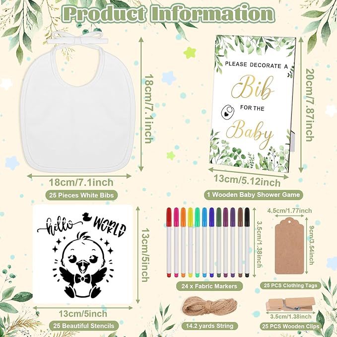 Baby Shower Game Sign Blank Bib DIY Set Newborn Essentials Stuff