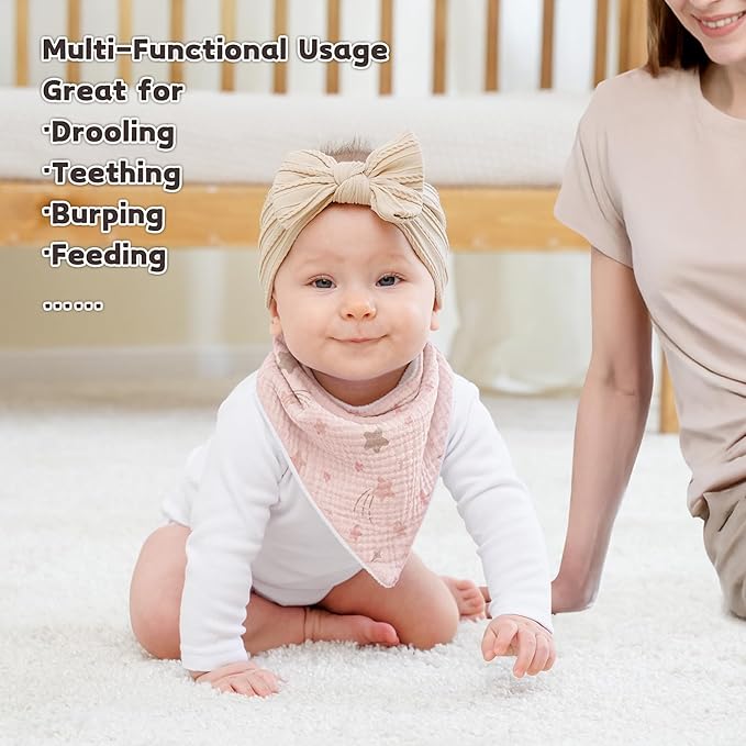 Susurration Muslin Baby Drool Bibs 6Pack Soft Triangular Adjustable Baby Bandana Bibs for Unisex Baby Girls & Boys