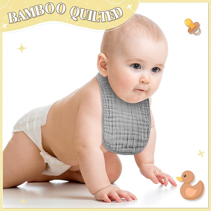 Frienda 8 Pcs Muslin Baby Bibs Cotton Bandana Drool Bibs Bulk for Newborn Infant 6 Absorbent Layers Feeding Accessory