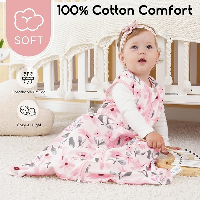 Yoofoss Baby Sleep Sack 6-12 Months 0.5 Tog Wearable Blanket for Baby, 3 Pack 100% Organic Cotton Infant Toddler Sleeping Sack 2-Way Zipper Lightweight Sleep Sack